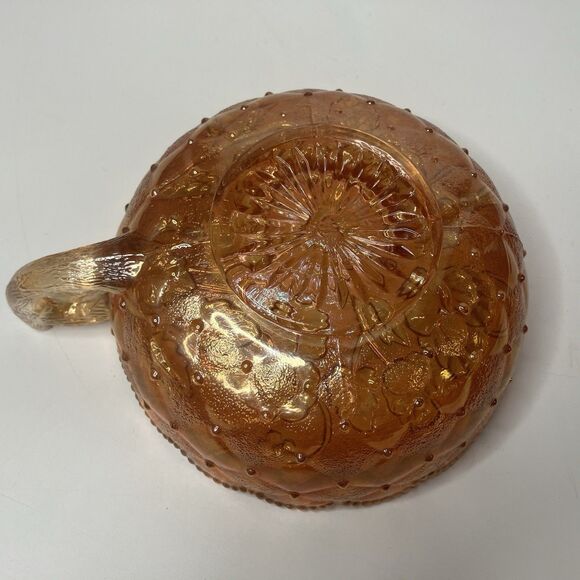 VTG Imperial Marigold Carnival Glass Pansy Iridescent Bowl w/Handle - Picture 7 of 10